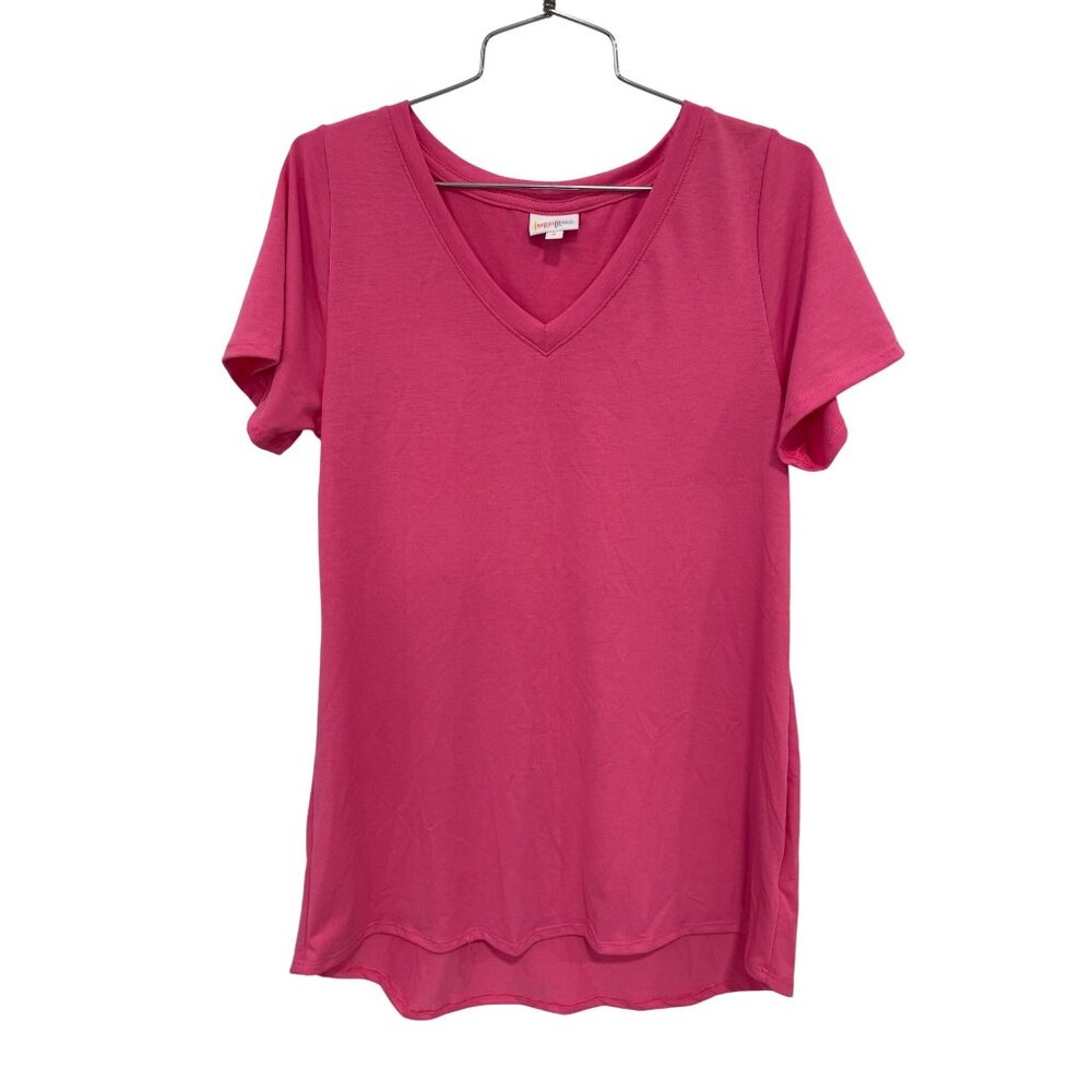 Lularoe V Neck Short Sleeve T Short Womens Small Pink Polyester Blend Casual Tee